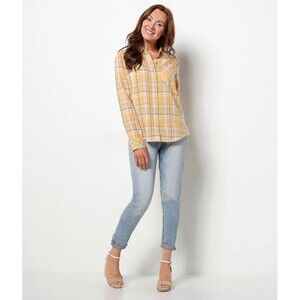 Candace Cameron Bure Linen Blend Bttn-Front Shirt-Apricot-Petite Large A478499
